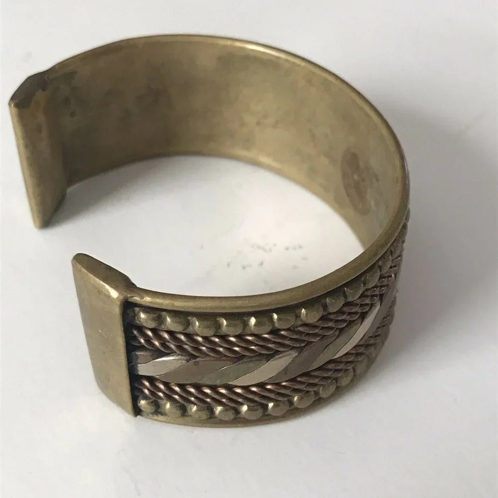 Brass Multi Colored Braided Wide Cuff Bracelet